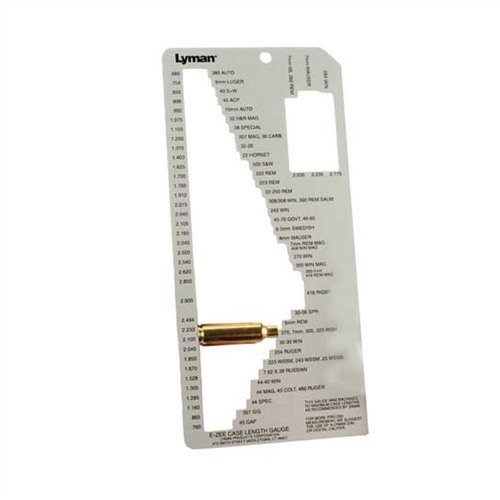 Mide fácilmente la longitud de más de 70 cartuchos de rifle y pistola con el E-ZEE Case Gauge II de Lyman, ideal para identificar y clasificar casos con precisión.