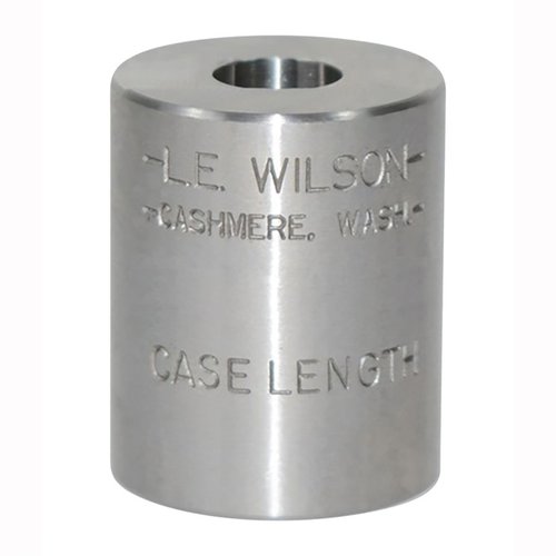 El WILSON CASE LENGTH GAGE es un cilindro no ajustable que te ayuda a verificar la longitud mínima y máxima de tus casos de rifle y pistola sin hombro.