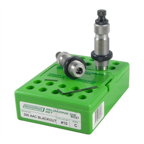 Los sets de dies Redding FL para 300 AAC Blackout incluyen un die de tamaño completo y un die de asiento estándar, ideales para una recarga precisa y eficiente.