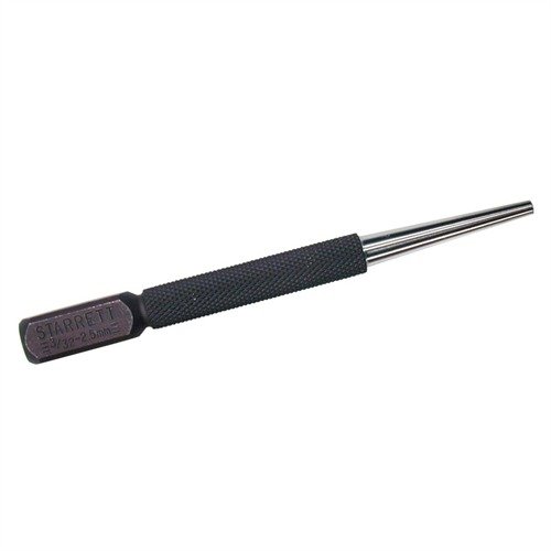 El TAPER PIN STARTER de STARRETT facilita la extracción de pines de puntera sin dañar, con una cara redondeada y un diseño de 4" de largo.