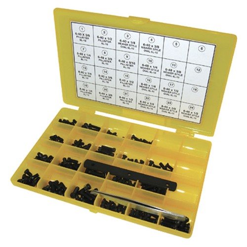 El Kit de Tornillos Master Gunsmith de TACSTAR incluye tornillos premium 6-Lobe, pinzas y medidor de tamaño, ideales para tus proyectos de armería.