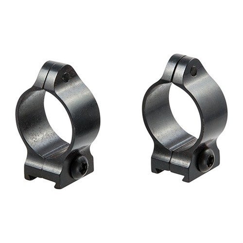 Los anillos de mira Talley de 1" en acabado azul satinado ofrecen un montaje seguro y bajo, ideales para aplicaciones de fijación permanente.