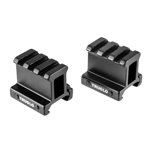 El montura riser Picatinny de 1" en 2 piezas de TruGlo eleva tu visor 1" y reduce el peso al usar un 30% menos de superficie de montaje.