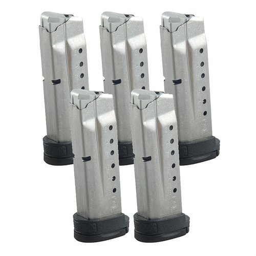 Consigue los cargadores M&P Shield de Smith & Wesson, fabricados en acero, con capacidad de 7 u 8 rondas y base extendida para un mejor agarre.