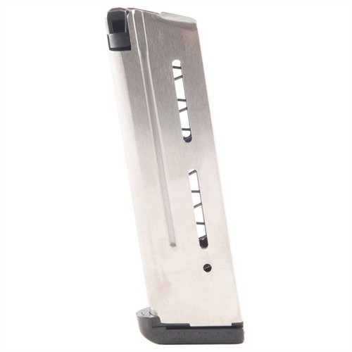 La revista 1911 de Wilson Combat, hecha de acero inoxidable 17-7, ofrece alimentación confiable y fácil limpieza, ideal para tiro competitivo y defensa.
