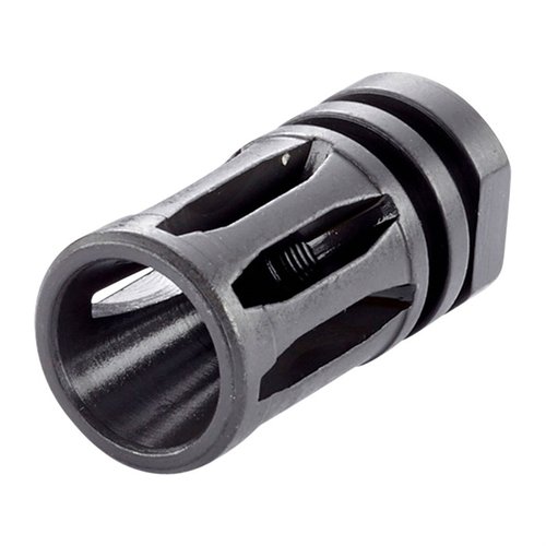 El compensador Wilson Combat GI A2 Birdcage reduce el destello y se adapta a cañones roscados AR de 1/2 in. x 28 TPI, con un acabado de fosfato negro.