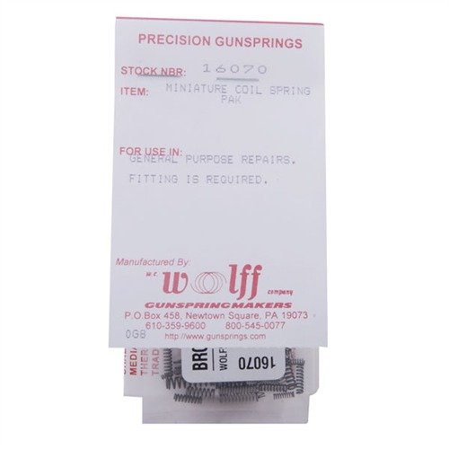 Con el MINIATURE COIL SPRING PAK - KIT #1607 de WOLFF, tendrás 50 resortes de precisión para armas, con diámetros de 1/16" a 5/32" para todas tus necesidades.